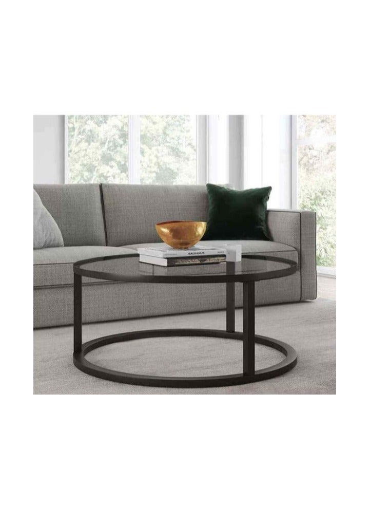 Steel and Transparent Glass Coffee Table Black - 45x70x70 cm